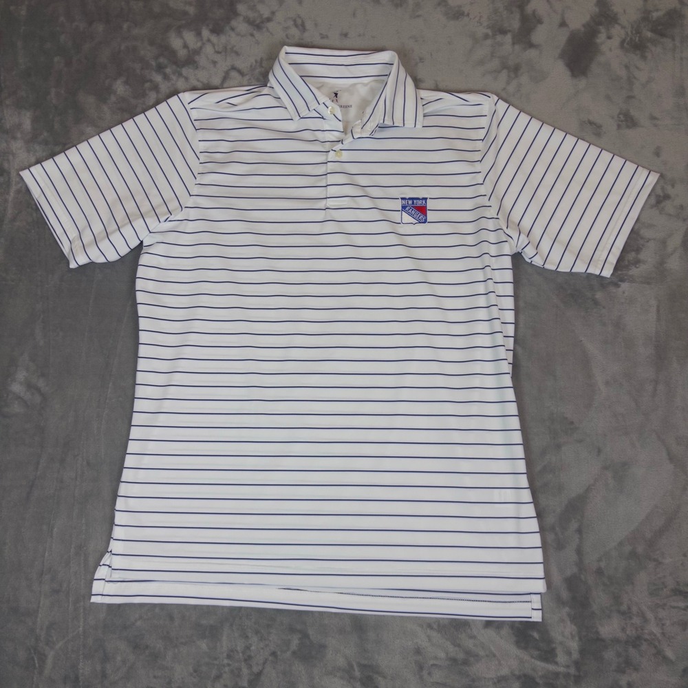 Fairway & Greene Polo Shirt Mens Medium White Striped NY Rangers Golf Top